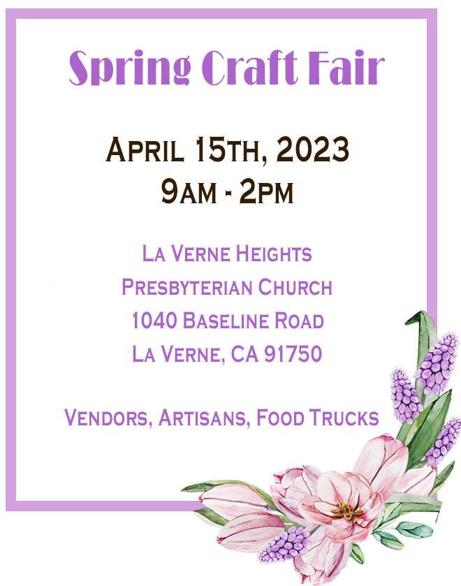 craft fair April 15th La Verne Heights Presbyterian Church