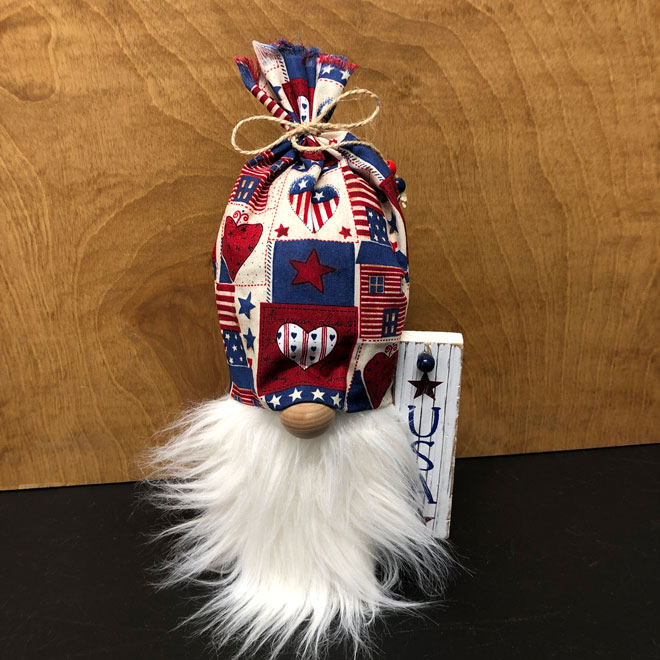 hand crafted americana patriotic gnome.