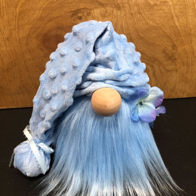 hand crafted blue tropical gnome