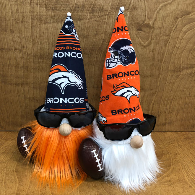 hand crafted NFL Broncos gnome orange and white beards