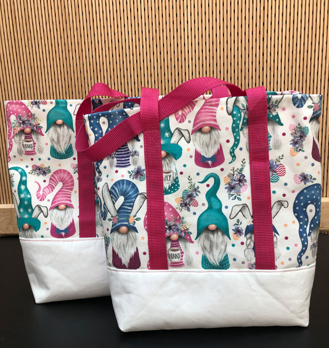 custom made gnome tote bag easter bunny gnome teal and pinks