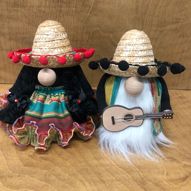 hand crafted gnomes sombrero Cinco de Mayo feista guitar musical 