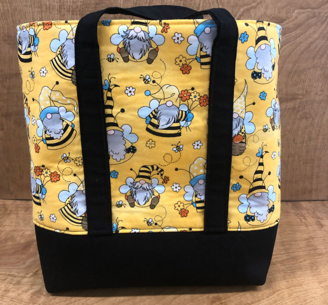 hand crafted gnome tote bag honey bees