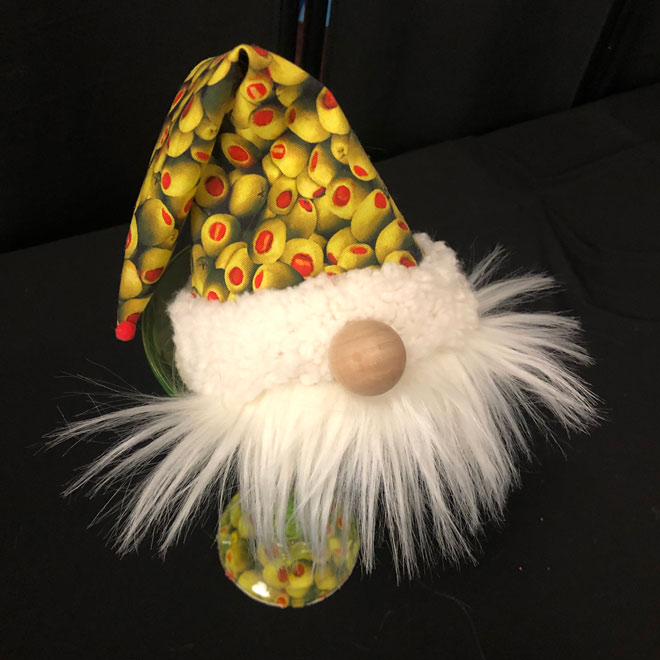 hand crafted martini gnome, olives, olives, olives