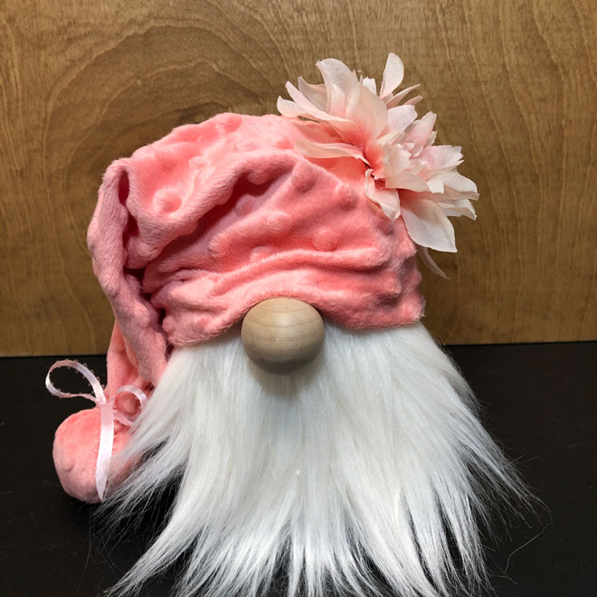 hand crafted floral gnome peach spring