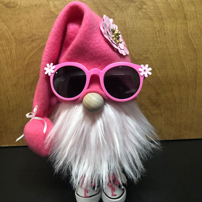hand crafted pink flamingo gnome