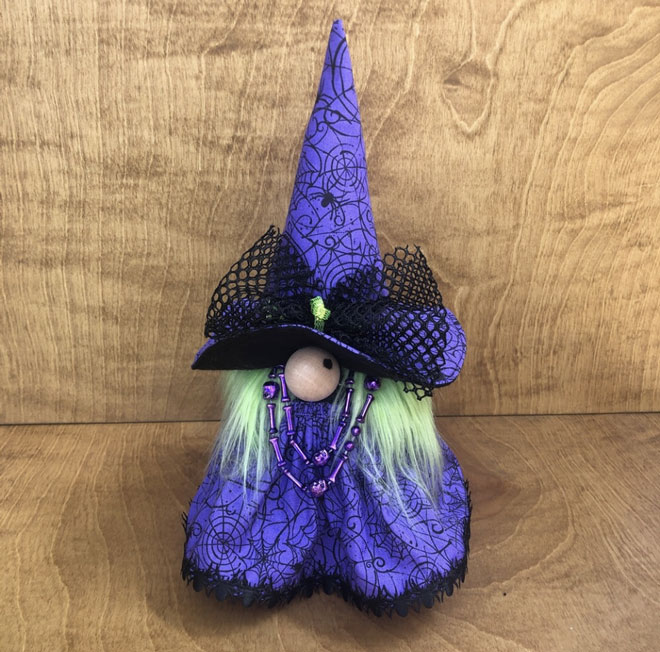 hand crafted witch gnome for halloween, fall decor