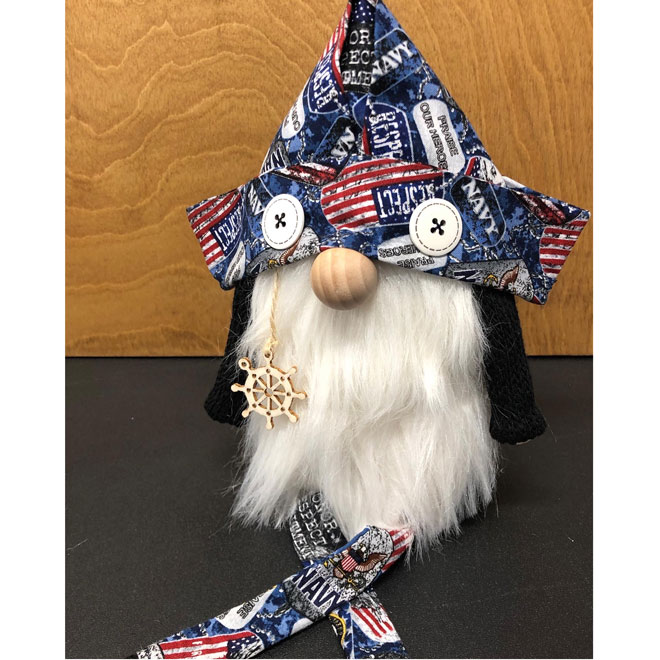 hand crafted US Navy Sailor gnome, with long legs