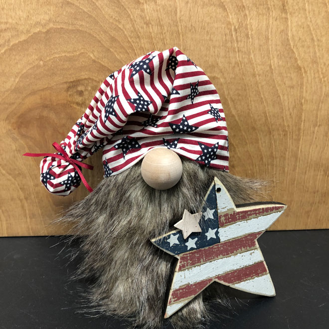 hand crafted stars and stripes patriotic gnome.