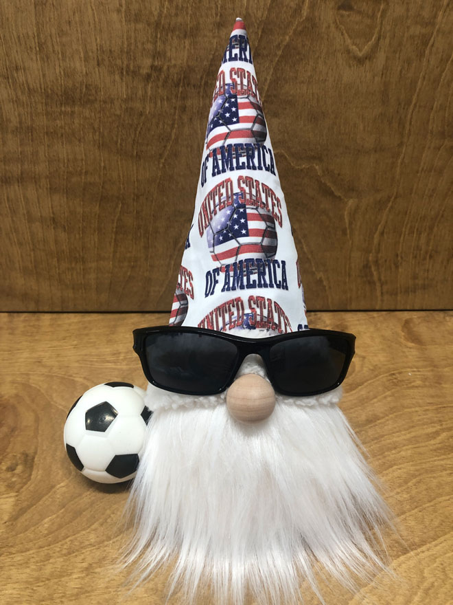 hand crafted USA gnome soccer footballer